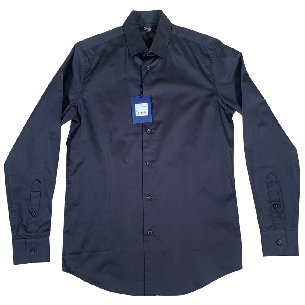 Cavalli Class Dress Shirt Mens 15 Black New Slim Fit Long Sleeve Quiet Luxury